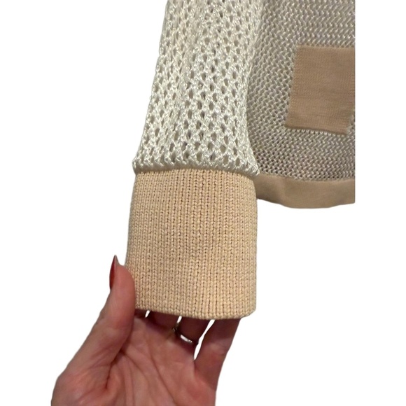 Tibi Size S White Beige Mesh Crochet Knit Turtleneck Long Sleeve Patch Top EUC - Picture 2 of 7